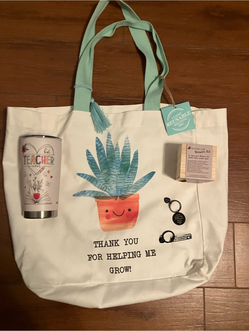 Canvas Teacher Tote with teacher gifts